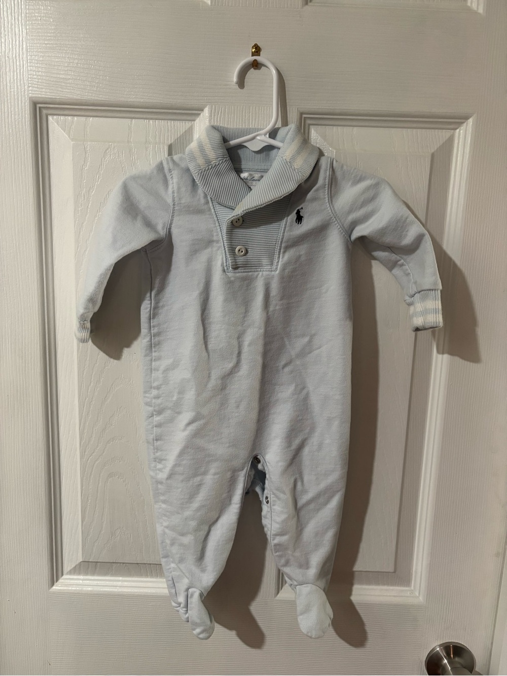 Ralph Lauren Light Blue Footed Shawl-Collar One-Piece